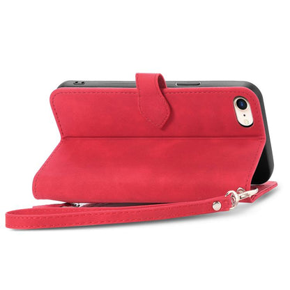 For iPhone 16e Embossed Flower Zipper Leather Phone Case(Red) by bashfashion