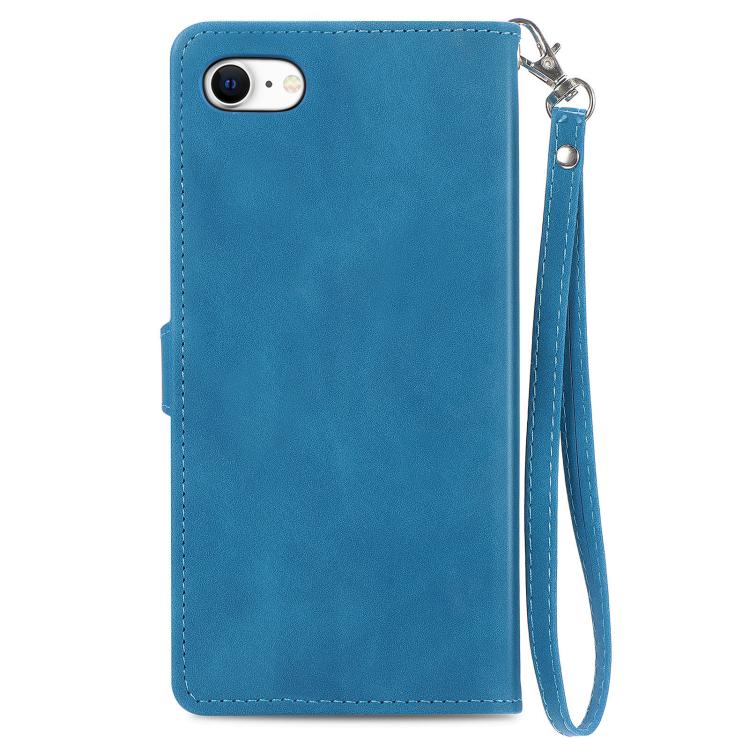 For iPhone 16e Embossed Flower Zipper Leather Phone Case(Blue) by bashfashion