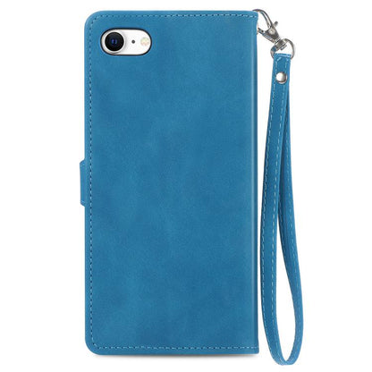 For iPhone 16e Embossed Flower Zipper Leather Phone Case(Blue) by bashfashion
