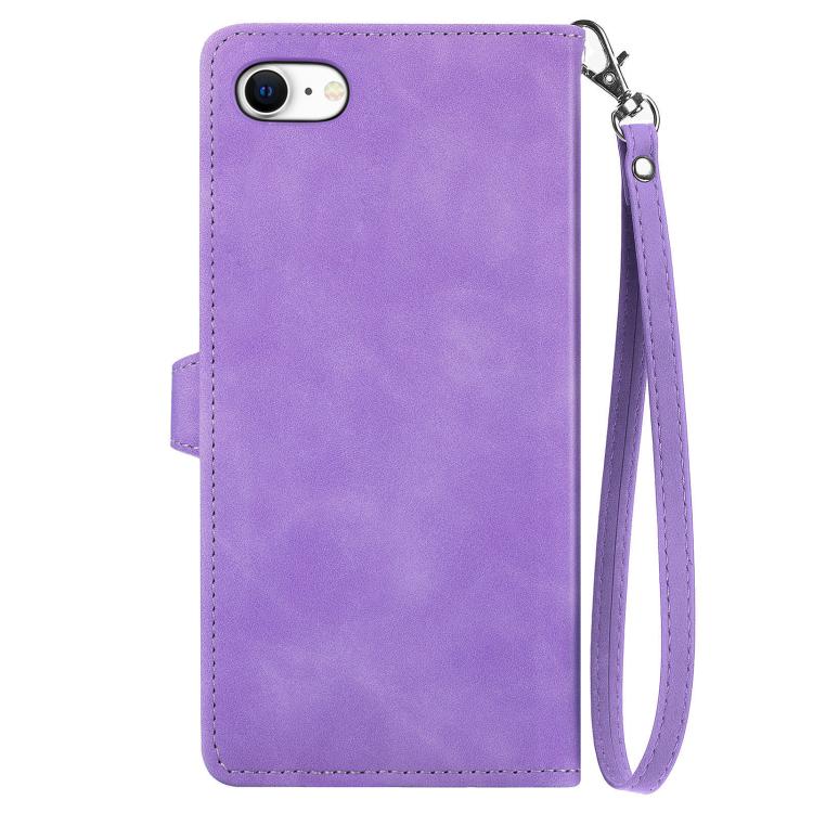 For iPhone 16e Embossed Flower Zipper Leather Phone Case(Purple) by bashfashion