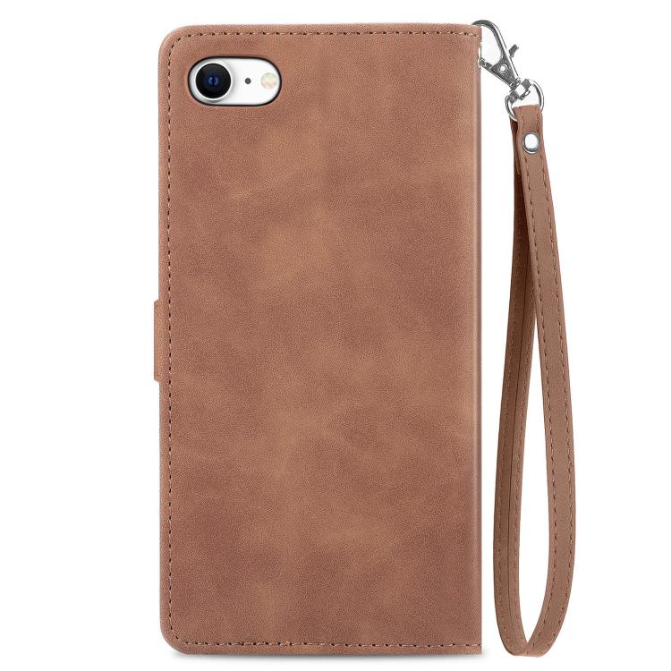 For iPhone 16e Embossed Flower Zipper Leather Phone Case(Brown) by bashfashion