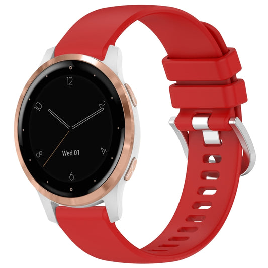 For Garmin Vivoactive 4S Liquid Glossy Silver Buckle Silicone Watch Band(Red) by bashfashion