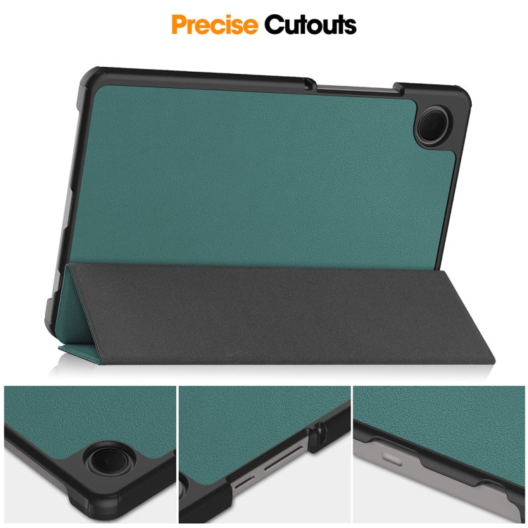 For Samsung Galaxy Tab A9 8.7 ENKAY Tri-fold Custer Texture Leather Smart Tablet Case(Dark Green) by ENKAY