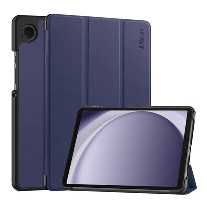 For Samsung Galaxy Tab A9 8.7 ENKAY Tri-fold Custer Texture Leather Smart Tablet Case(Dark Blue) by ENKAY