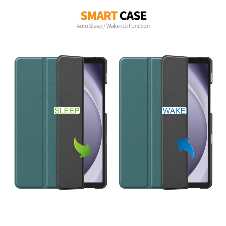 For Samsung Galaxy Tab A9+ 11.0 ENKAY Tri-fold Custer Texture Leather Smart Tablet Case(Dark Green) by ENKAY