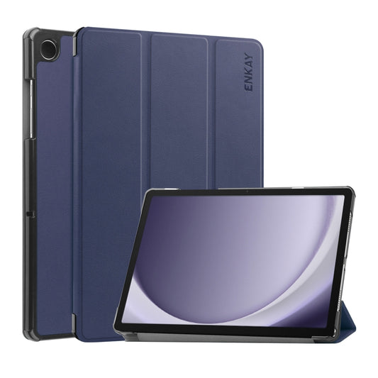For Samsung Galaxy Tab A9+ 11.0 ENKAY Tri-fold Custer Texture Leather Smart Tablet Case(Dark Blue) by ENKAY