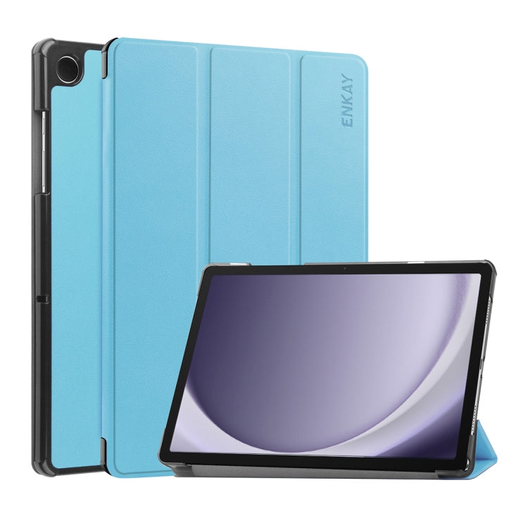 For Samsung Galaxy Tab A9+ 11.0 ENKAY Tri-fold Custer Texture Leather Smart Tablet Case(Light Blue) by ENKAY