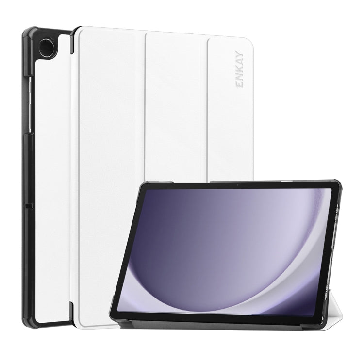 For Samsung Galaxy Tab A9+ 11.0 ENKAY Tri-fold Custer Texture Leather Smart Tablet Case(White) by ENKAY