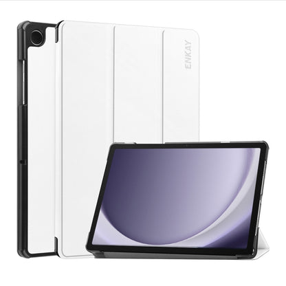 For Samsung Galaxy Tab A9+ 11.0 ENKAY Tri-fold Custer Texture Leather Smart Tablet Case(White) by ENKAY