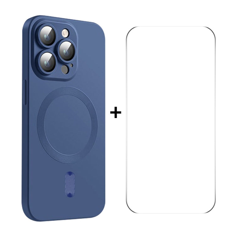 For iPhone 15 Pro Max ENKAY MagSafe Matte TPU Phone Case with Lens Film & Screen Glass Film(Dark Blue) by ENKAY