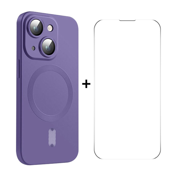 For iPhone 15 ENKAY MagSafe Matte TPU Phone Case with Lens Film & Screen Glass Film(Purple) by ENKAY
