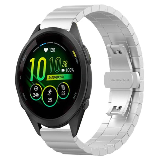 For Garmin Forerunner 265S One Bead Butterfly Buckle Stainless Steel Metal Watch Band(Silver) by bashfashion