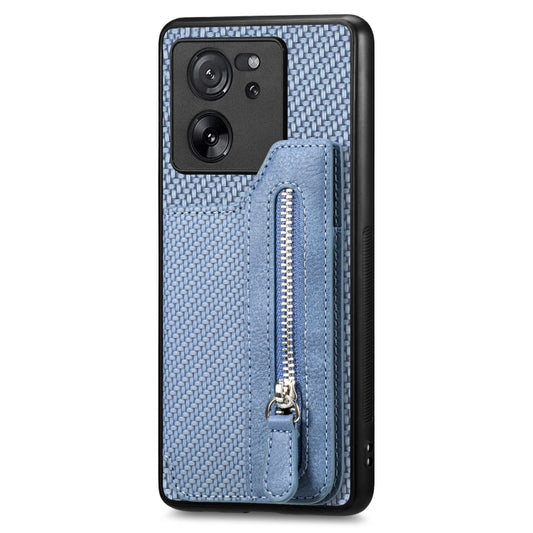For Xiaomi 13T / 13T Pro Carbon Fiber Flip Zipper Wallet Phone Case(Blue) by bashfashion