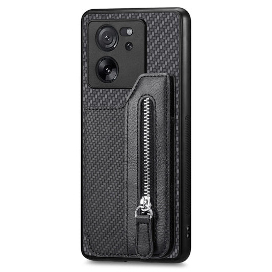 For Xiaomi 13T / 13T Pro Carbon Fiber Flip Zipper Wallet Phone Case(Black) by bashfashion