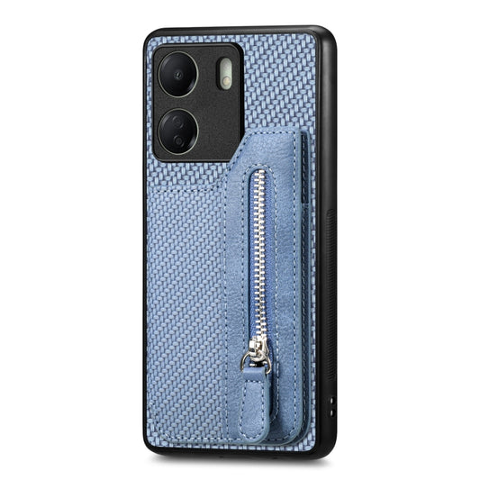 For Xiaomi Redmi 13C Carbon Fiber Flip Zipper Wallet Phone Case(Blue) by bashfashion