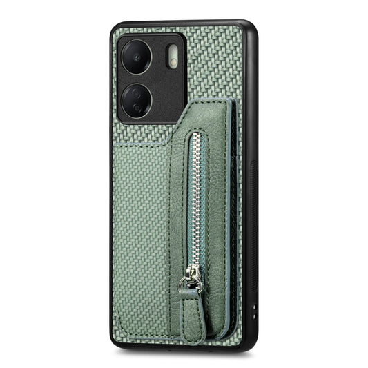 For Xiaomi Redmi 13C Carbon Fiber Flip Zipper Wallet Phone Case(Green) by bashfashion