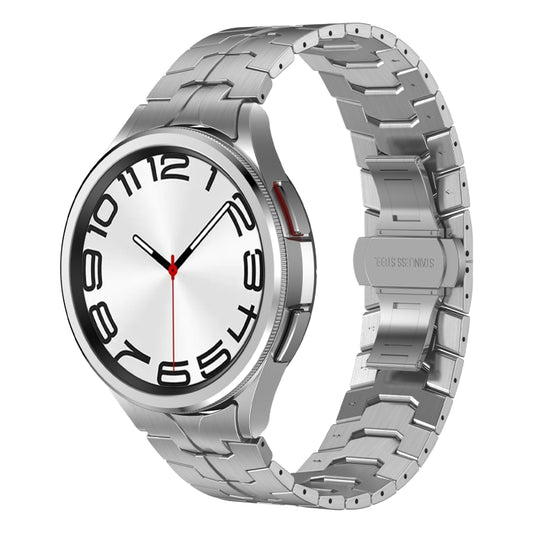 For Samsung Galaxy Watch6 Classic 43 / 47mm Lron Man Curved Connection Stainless Steel Watch Band(Silver) by bashfashion