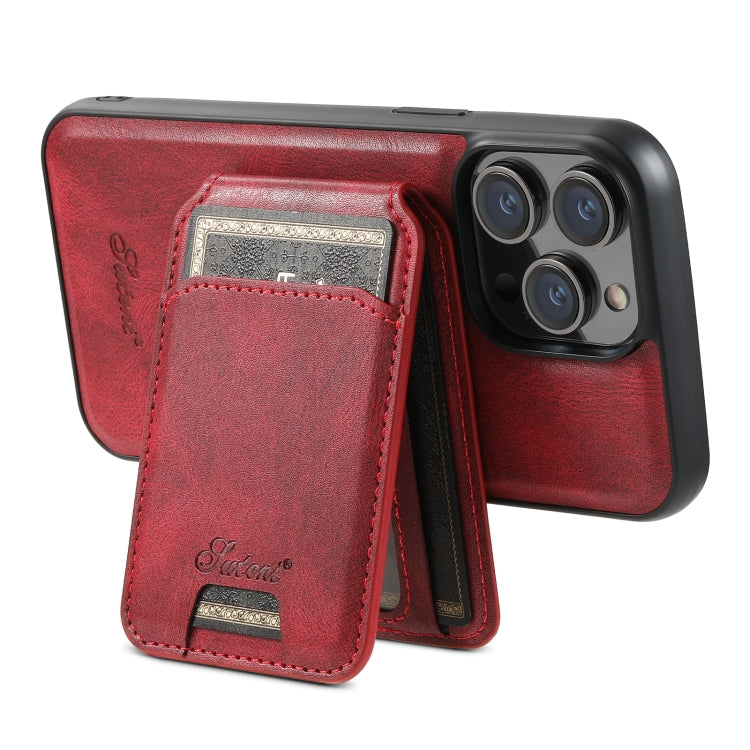 For iPhone 15 Pro Max Suteni H15 MagSafe Oil Eax Leather Detachable Wallet Back Phone Case(Red) by Suteni