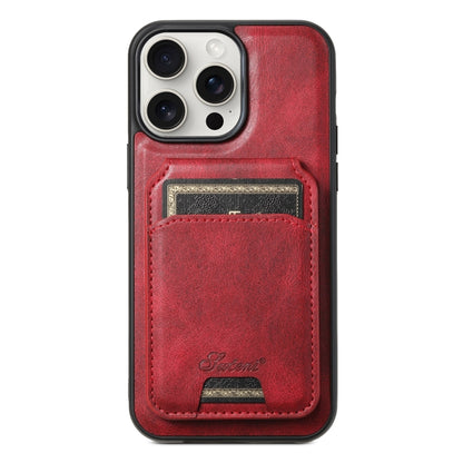 For iPhone 15 Pro Suteni H15 MagSafe Oil Eax Leather Detachable Wallet Back Phone Case(Red) by Suteni