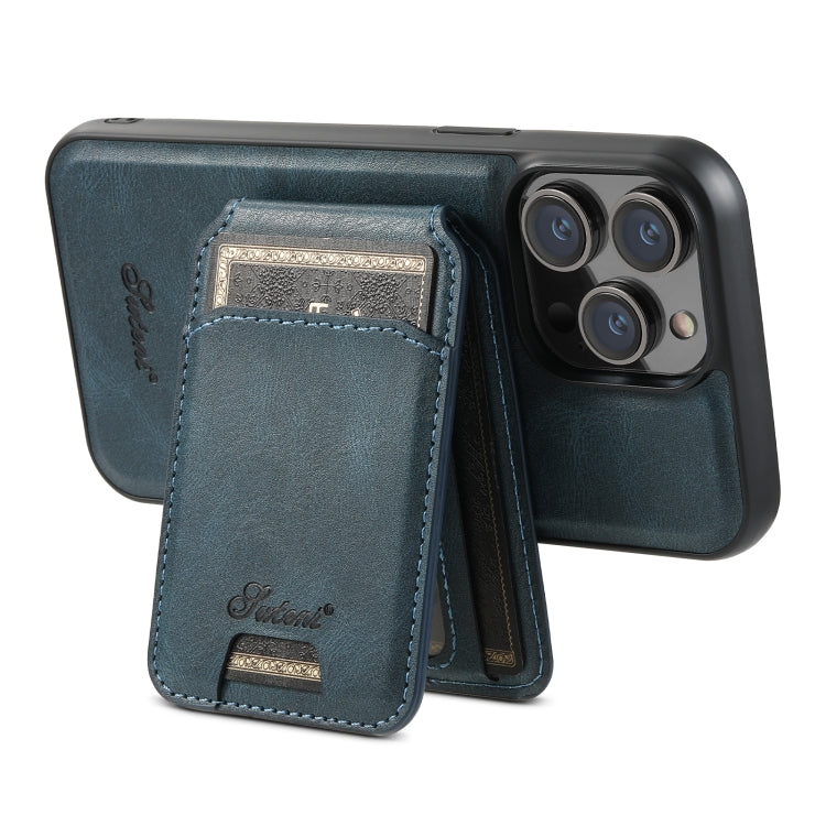 For iPhone 15 Plus Suteni H15 MagSafe Oil Eax Leather Detachable Wallet Back Phone Case(Blue) by Suteni
