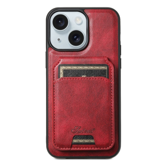 For iPhone 15 Suteni H15 MagSafe Oil Eax Leather Detachable Wallet Back Phone Case(Red) by Suteni