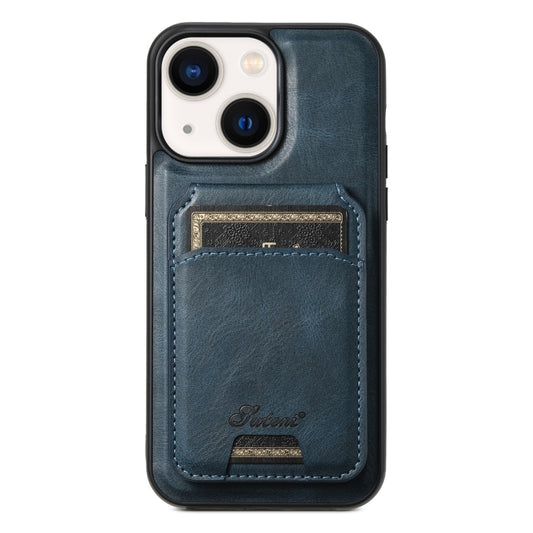 For iPhone 14 Plus Suteni H15 MagSafe Oil Eax Leather Detachable Wallet Back Phone Case(Blue) by Suteni