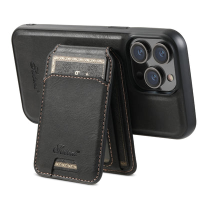 For iPhone 14 Suteni H15 MagSafe Oil Eax Leather Detachable Wallet Back Phone Case(Black) by Suteni