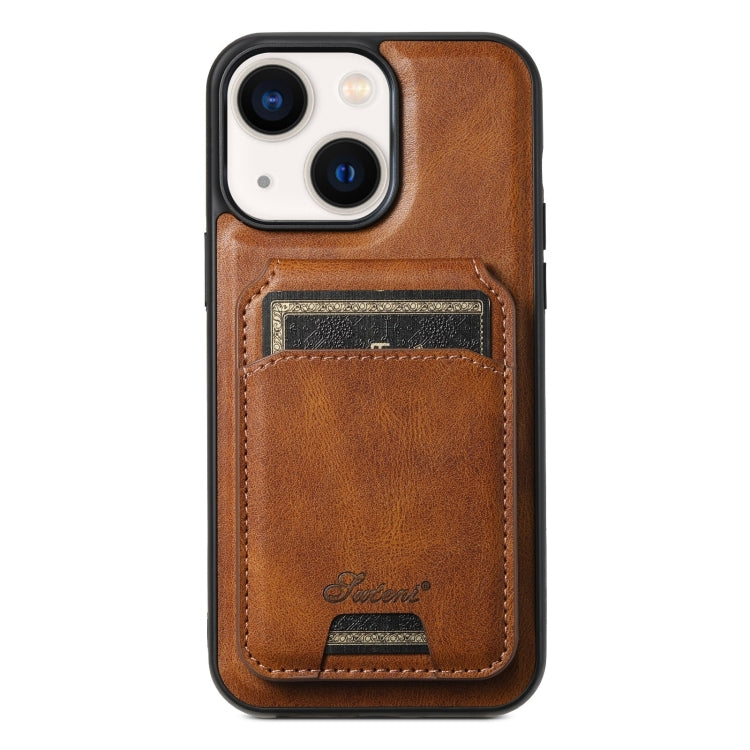 For iPhone 14 Suteni H15 MagSafe Oil Eax Leather Detachable Wallet Back Phone Case(Brown) by Suteni
