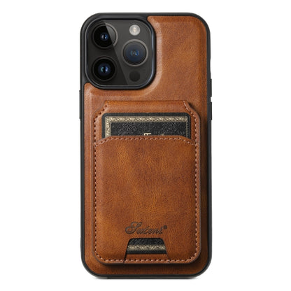 For iPhone 14 Pro Max Suteni H15 MagSafe Oil Eax Leather Detachable Wallet Back Phone Case(Brown) by Suteni