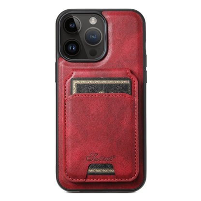 For iPhone 13 Pro Max Suteni H15 MagSafe Oil Eax Leather Detachable Wallet Back Phone Case(Red) by Suteni