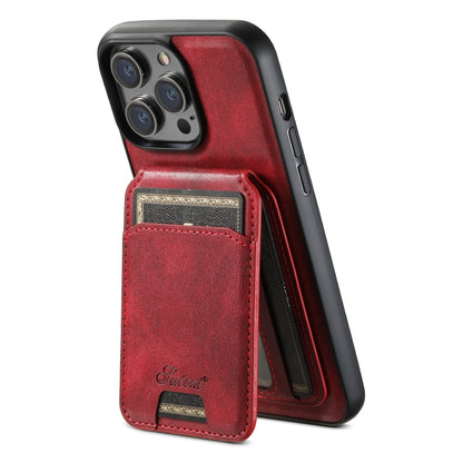 For iPhone 13 Pro Max Suteni H15 MagSafe Oil Eax Leather Detachable Wallet Back Phone Case(Red) by Suteni