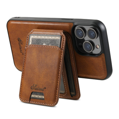 For iPhone 13 Suteni H15 MagSafe Oil Eax Leather Detachable Wallet Back Phone Case(Brown) by Suteni