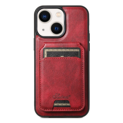 For iPhone 13 Suteni H15 MagSafe Oil Eax Leather Detachable Wallet Back Phone Case(Red) by Suteni