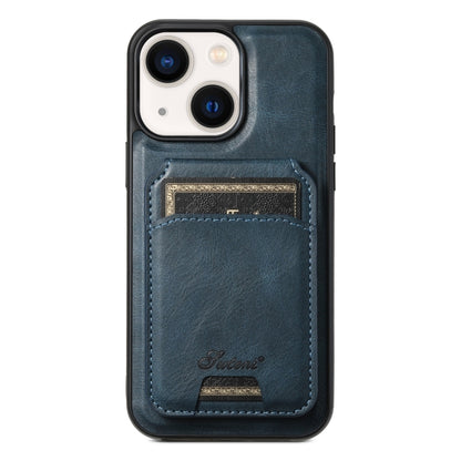 For iPhone 13 Suteni H15 MagSafe Oil Eax Leather Detachable Wallet Back Phone Case(Blue) by Suteni