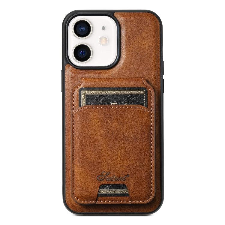 For iPhone 12 Suteni H15 MagSafe Oil Eax Leather Detachable Wallet Back Phone Case(Brown) by Suteni
