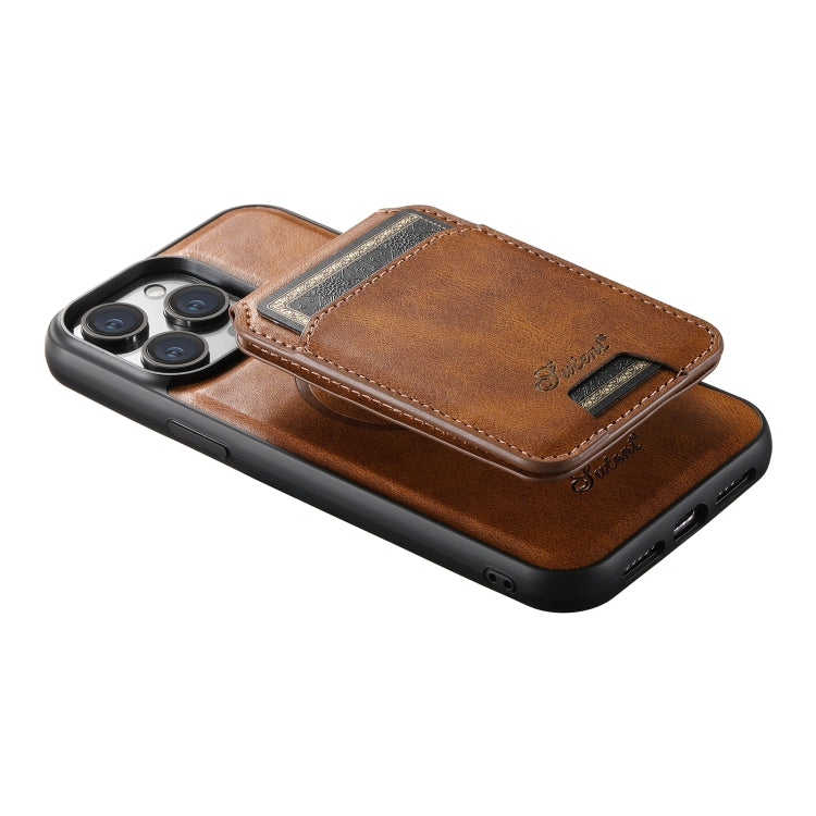 For iPhone 12 Suteni H15 MagSafe Oil Eax Leather Detachable Wallet Back Phone Case(Brown) by Suteni