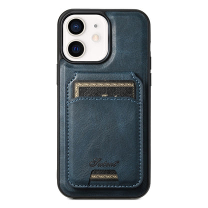 For iPhone 12 Suteni H15 MagSafe Oil Eax Leather Detachable Wallet Back Phone Case(Blue) by Suteni