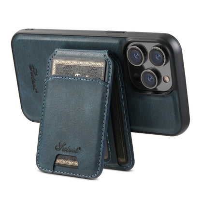 For iPhone 12 Pro Max Suteni H15 MagSafe Oil Eax Leather Detachable Wallet Back Phone Case(Blue) by Suteni
