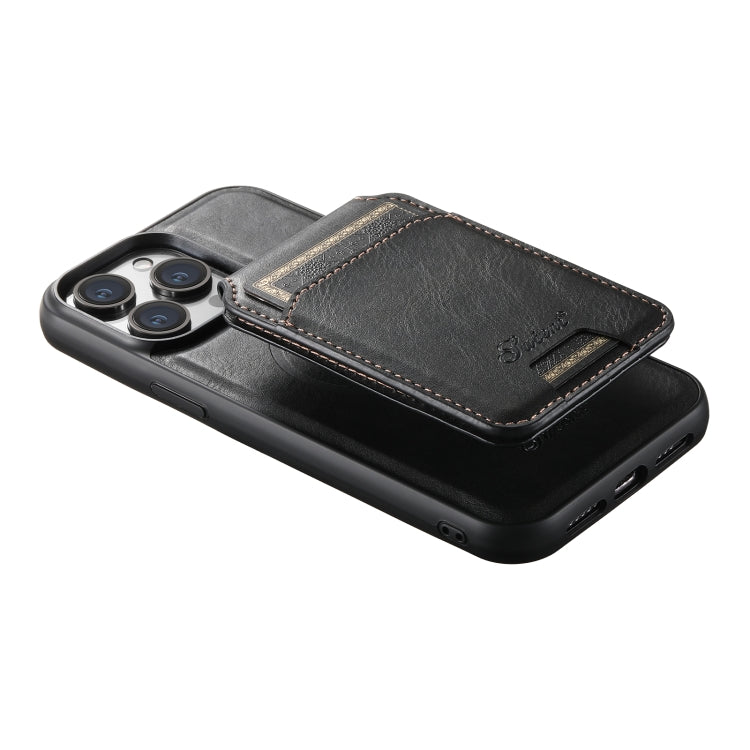For iPhone 12 Pro Suteni H15 MagSafe Oil Eax Leather Detachable Wallet Back Phone Case(Black) by Suteni