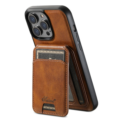 For iPhone 12 Pro Suteni H15 MagSafe Oil Eax Leather Detachable Wallet Back Phone Case(Brown) by Suteni