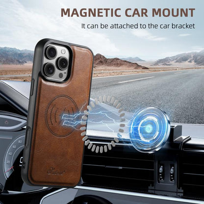 For iPhone 17 Pro Max Suteni H15 MagSafe Oil Eax Leather Detachable Wallet Back Phone Case(Brown) by Suteni
