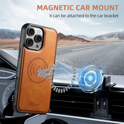 For iPhone 17 Pro Max Suteni H15 MagSafe Oil Eax Leather Detachable Wallet Back Phone Case(Khaki) by Suteni