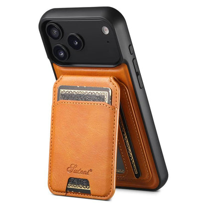 For iPhone 17 Pro Max Suteni H15 MagSafe Oil Eax Leather Detachable Wallet Back Phone Case(Khaki) by Suteni
