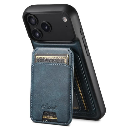 For iPhone 17 Pro Max Suteni H15 MagSafe Oil Eax Leather Detachable Wallet Back Phone Case(Blue) by Suteni