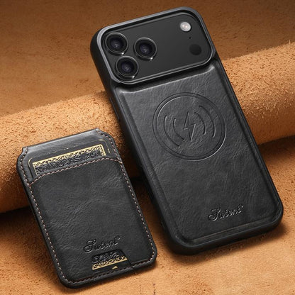 For iPhone 17 Pro Suteni H15 MagSafe Oil Eax Leather Detachable Wallet Back Phone Case(Black) by Suteni