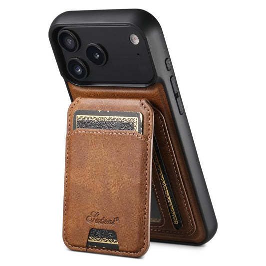 For iPhone 17 Pro Suteni H15 MagSafe Oil Eax Leather Detachable Wallet Back Phone Case(Brown) by Suteni