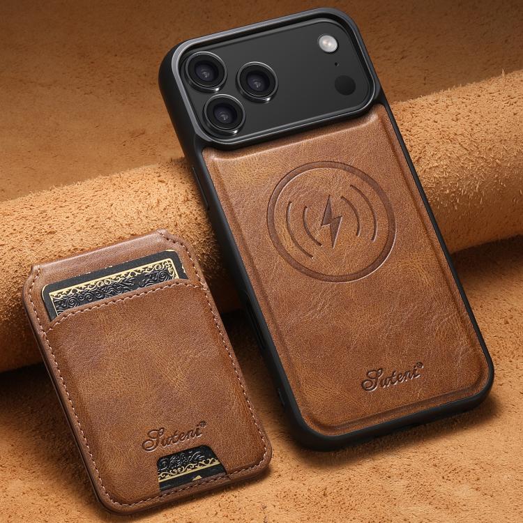 For iPhone 17 Pro Suteni H15 MagSafe Oil Eax Leather Detachable Wallet Back Phone Case(Brown) by Suteni