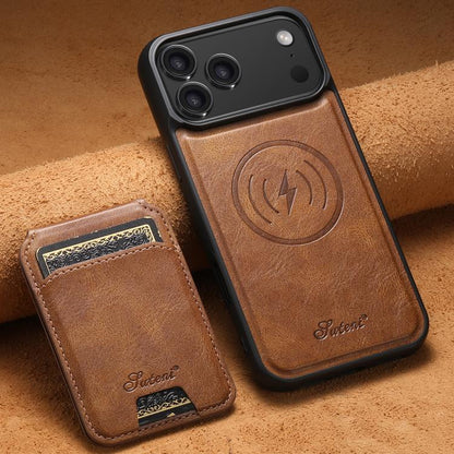 For iPhone 17 Pro Suteni H15 MagSafe Oil Eax Leather Detachable Wallet Back Phone Case(Brown) by Suteni