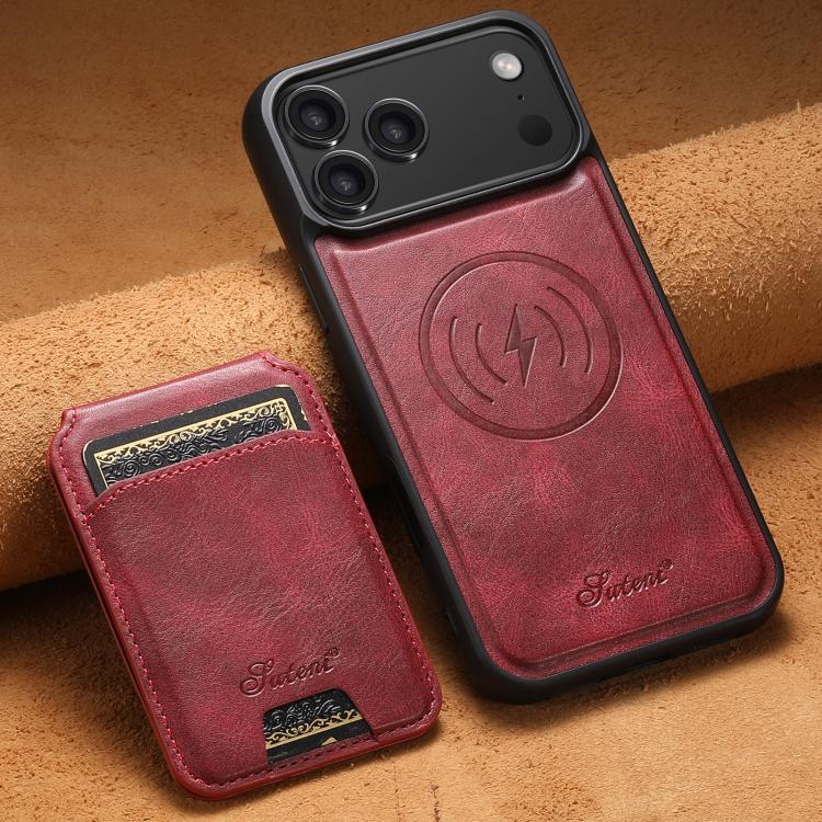 For iPhone 17 Pro Suteni H15 MagSafe Oil Eax Leather Detachable Wallet Back Phone Case(Red) by Suteni