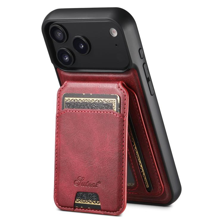 For iPhone 17 Pro Suteni H15 MagSafe Oil Eax Leather Detachable Wallet Back Phone Case(Red) by Suteni